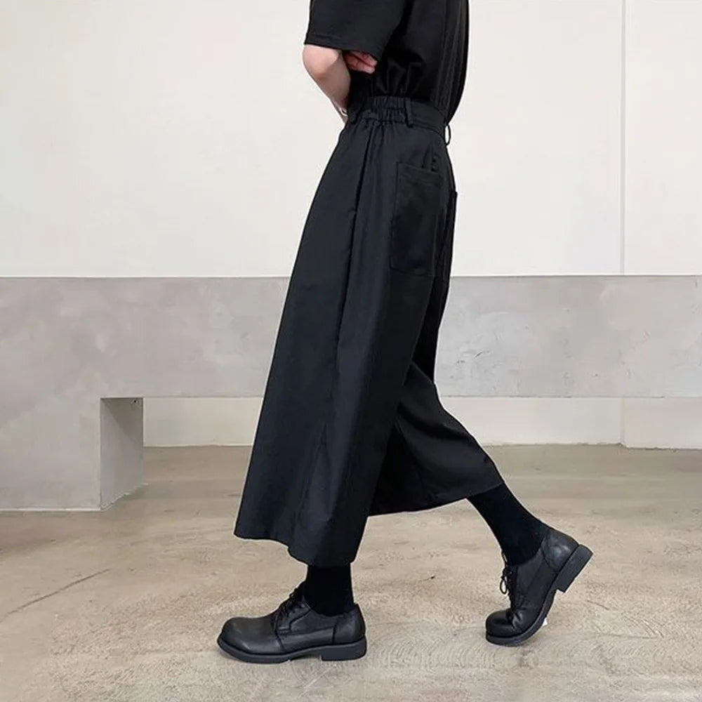 HEARUJOY  -  Mens Culottes Asymmetrical Double-Layer Casual Hakama Streetwear Fashion Outdoor Daily Youth Plain Wide-Leg Pants Men'S Clothing