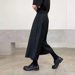 HEARUJOY  -  Mens Culottes Asymmetrical Double-Layer Casual Hakama Streetwear Fashion Outdoor Daily Youth Plain Wide-Leg Pants Men'S Clothing