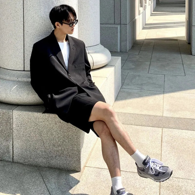 HEARUJOY  -  Summer Suit Shorts Men Fashion Business Casual Dress Shorts Men Streetwear Korean Loose Suit Shorts Mens Office Formal Shorts