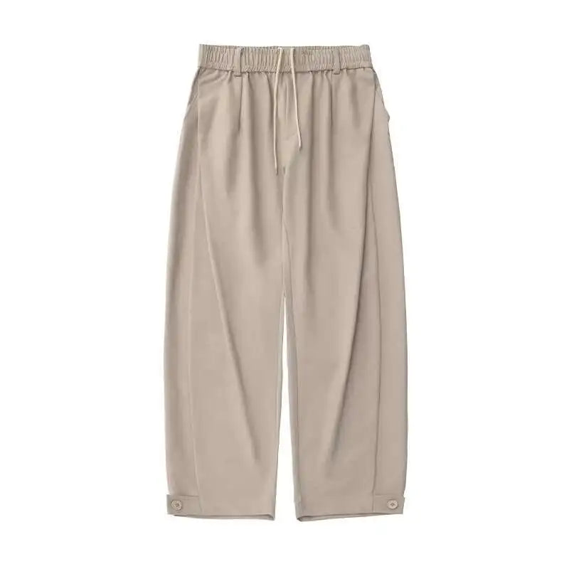 HEARUJOY  -  Korean Style Men's Suit Pants Solid Color Pleated Design Botton Drawstring Simple Elastic Waist Summer Male Trousers