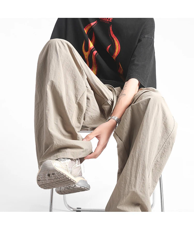 HEARUJOY  -  Y2K Men Streetwear Cargo Pants Korean Cotton Line Trousers Men Wide Leg Pants Solid Color Loose Joggers Baggy Harem Pants
