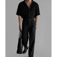 HEARUJOY  -  Summer Short Sleeved Shirt Men Oversized Black White Casual Shirt Men Streetwear Korean Loose Hollow Shirt Mens Hawaiian Shirts