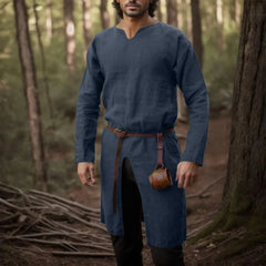 HEARUJOY  -  Streetwear Long Sleeve Tshirt For Men European Medieval Knight Top Vintage Loose V-neck Split Long Gown Pullover