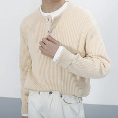 HEARUJOY  -  Stylish Men's Knitting Pullover Tops Autumn Daily Casual Long Sleeve O Neck Button Sweaters For Men Fashion Solid Color Sweater