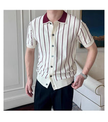 HEARUJOY  -  Men's Knitted Stripe Short Sleeve T-Shirt, New Summer Fashion Trendy Brand Youth Versatile Casual Polo Shirt