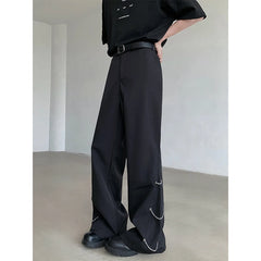 Hearujoy Chain Black Suit Pants Men Oversized Fashion Society Mens Dress Pants Korean Loose Wide Leg Pants Mens Office Formal Trousers