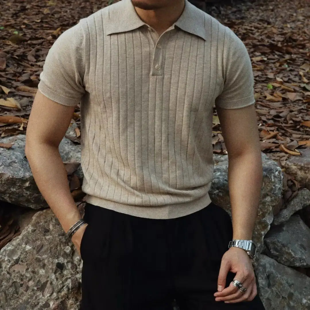 HEARUJOY  -  Summer Men Solid Zipper Knitted Polo Shirt Streetwear Fashion Male Clothes Lapel Slim Basic Business Casual Short Sleeve Tops