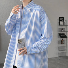 HEARUJOY  -  Striped Shirt Men Oversized Fashion Society Mens Dress Shirt Korean Loose Long Sleeved Shirt Mens Casual Shirts Large Size 5XL