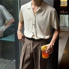 Hearujoy Summer Men's Clothing Luxury Button-down Knit Polo Shirt Korean Popular Lapel Solid Color Short Sleeve Leisure Fashion Knitwear