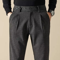 HEARUJOY  -  Korean Fashion Woolen Suit Pant Men Waist Button Straight Trouser Autumn Winter Business Casual Loose Light Mature Style Pants