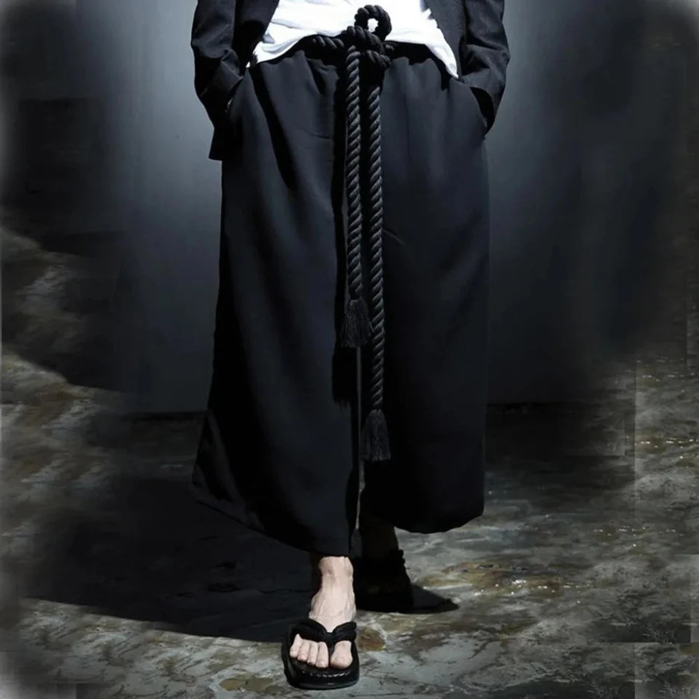 HEARUJOY  -  XS-6XL Y2k Belt Dark Style Casual Skirt Pants Genderless Unisex Streetwear Fashion Versatile Samurai Pants Hakama Pants 2025 New