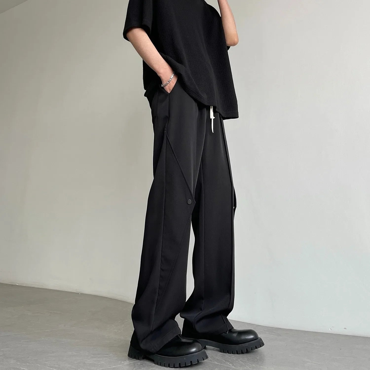 Hearujoy Trousers for Men Solid Color Work Office Baggy Man Suits Pants Up High Quality New in Spandex Korean Style Clothes Formal Dress