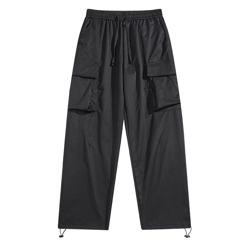 HEARUJOY  -  Men Elastic Waist Solid Color Cargo Pants Multi Pocket Loose Baggy Pants for Women Streetwear Harem Casual Pants하렘 바지