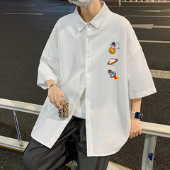 HEARUJOY  -  Men's Oversized Shirts White Mens Fashion Blouse Funny 5xl Oversize Half Sleeves Dress Shirt for Men Print New Clothing Casual