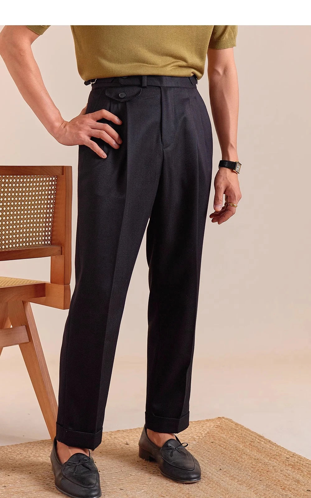 HEARUJOY  -  Italian Style Imitation Linen Naples Trousers Men's Double Pleated Gentleman Casual Business Men's Suit Pants Mens Formal Pants