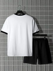 HEARUJOY  -  Summer New Color Matching Sports Suit Men's Short-Sleeved Shorts Loose T-Shirt Five Length Pants Casual Running Set Two-Piece