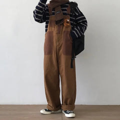 Hearujoy Mens Japanese Workwear Style Casual Jumpsuit 2024 New Genderless Fashion Trend Loose Color Blocking Versatile Overalls Unisex