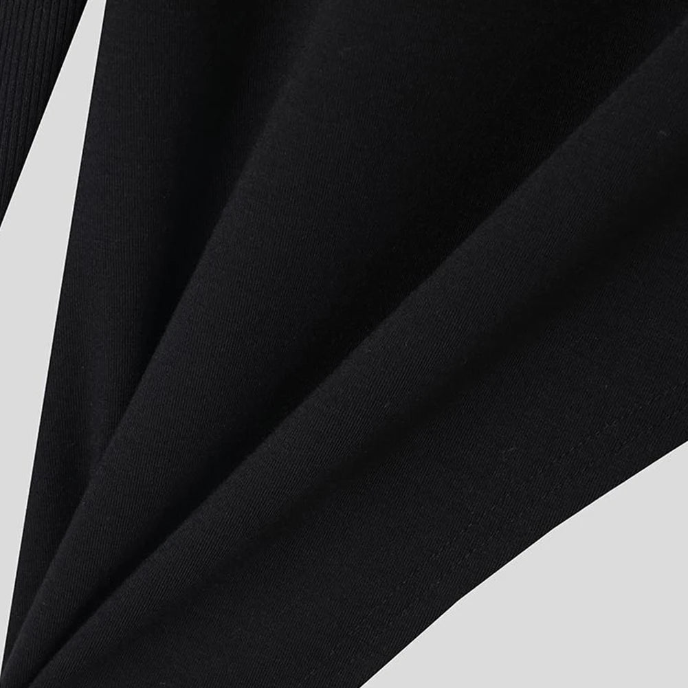 HEARUJOY  -  Everyday Casual Men Long Sleeve T Shirt Irregular Turtleneck Casual Off Shoulder Top Fall Clothing Regular Length