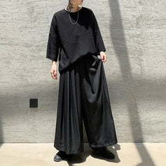 HEARUJOY  -  Y2k Gothic Dark Style Skirt Pants Genderless Spring Street Wear Fashion Japanese Plain Daily Casual Hakama Wide-Leg Pants Unisex