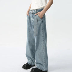 Hearujoy Men's Elastic Waist Jeans Korean Style Ribbon Decoration Fashion Trend Relaxed Casual Male Denim Pants 9C5601