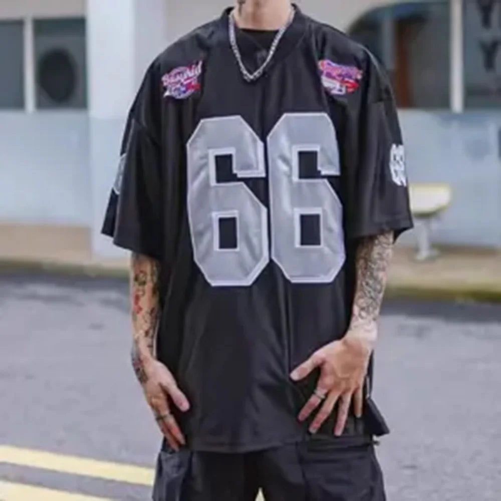 Hearujoy Mens T Shirt Hip Hop Street Dance Embroidery T Shirt Fashion American Retro Versatile Casual Short Sleeve Tops Personality New