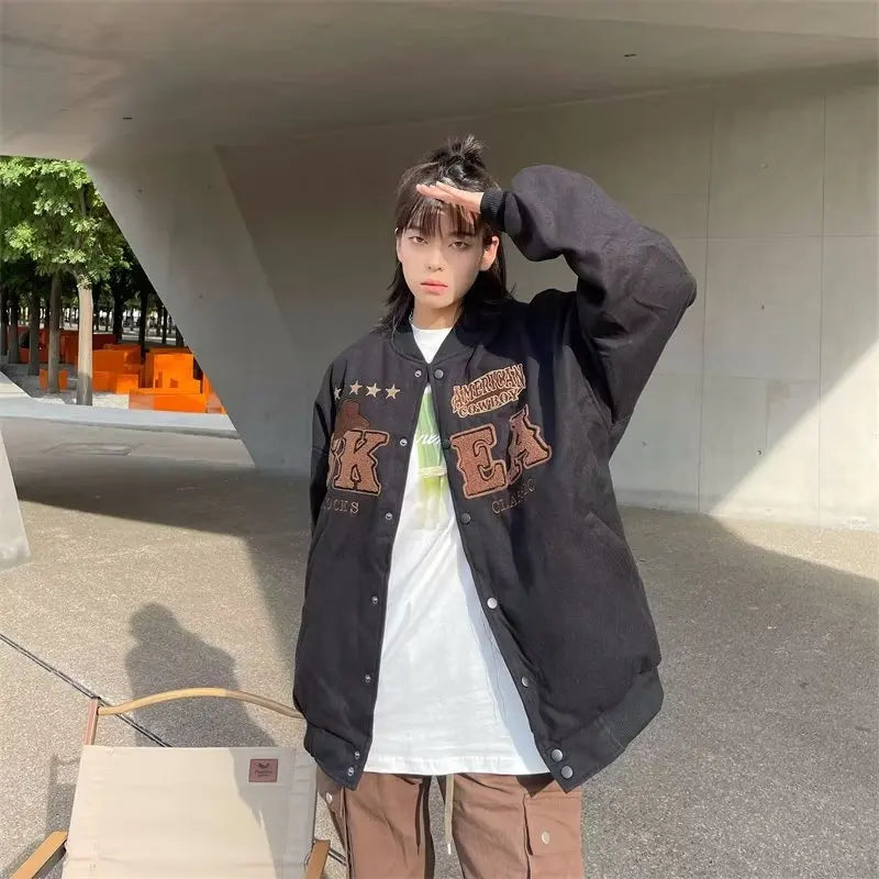 HEARUJOY  -  Fashion Japanese Mens Baseball Jacket Letter Embroidery Color Blocking College Unisex Coats Spring Trend Harajuku Outwear