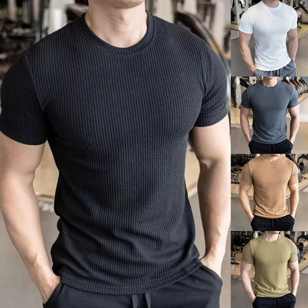 HEARUJOY  -  Casual Daily Wear Outdoor Activities Slim Casual Tops Short Sleeve Tee Men Casual T-shirt New Condition Solid Pattern