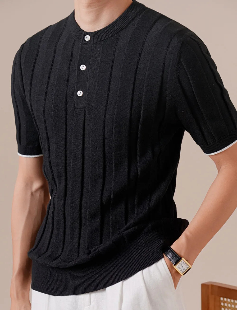 HEARUJOY  -  Cotton Linen Blend Italian Henley Collar Short Sleeve Polo Shirt Men Social Club Outfits Summer Top Thin T-Shirt Tee Shirt Homme