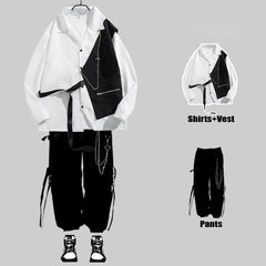 Hearujoy Techwear Men's Sets Cargo Pants Men's Shirt Kit Long Sleeve Shirts Korean Streetwear Hip Hop Harajuku Spring