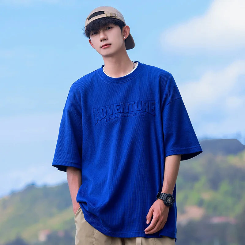 HEARUJOY  -  Summer Men T-Shirt ADVENTURE Tops Tees Male Fashion Letter Camiseta Short Sleeve Men Clothing Harajuku Streetwear T Shirts