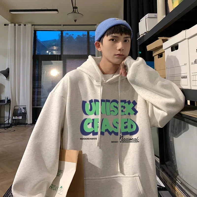 HEARUJOY  -  Men's Oversized Hoodie Black With Hat 5XL Hoodies Oversize for Men Letter Print Man Casual Wear Hoody Male Sweatshirt Unisex
