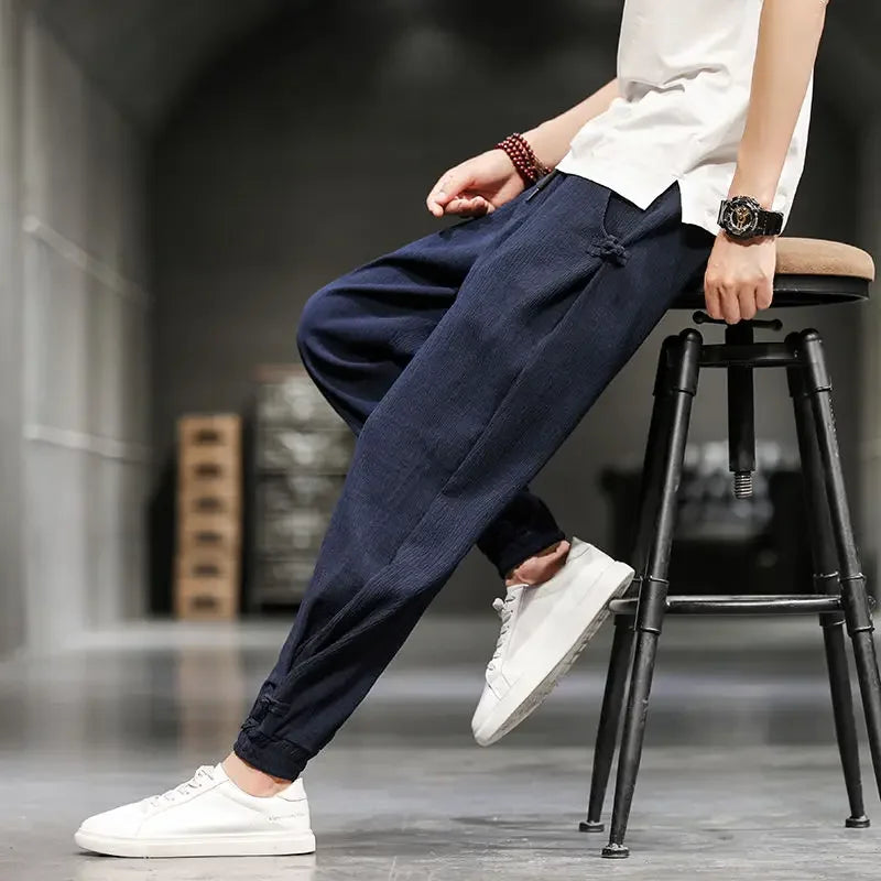 Hearujoy Linen Baggy Wide Male Trousers Summer Thin Loose Men's Casual Pants Harem Streetwear Promotion Hot Original Clothing Aesthetic