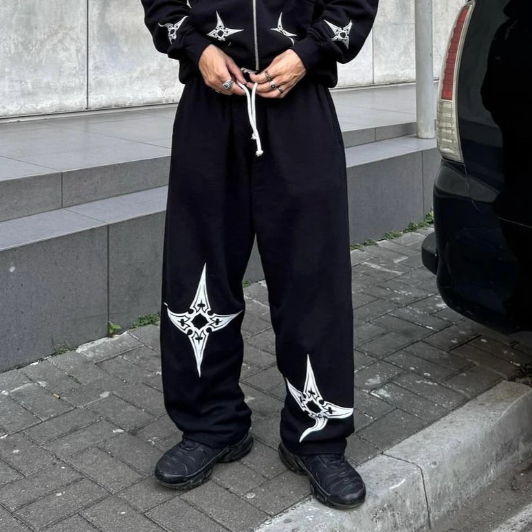 Hearujoy Hip Hop Dart Print Oversized Zip Up Hoodie Sweatpants Two Piece Set Y2K Clothes Tracksuit Men Casual Pants Tops Men Clothing
