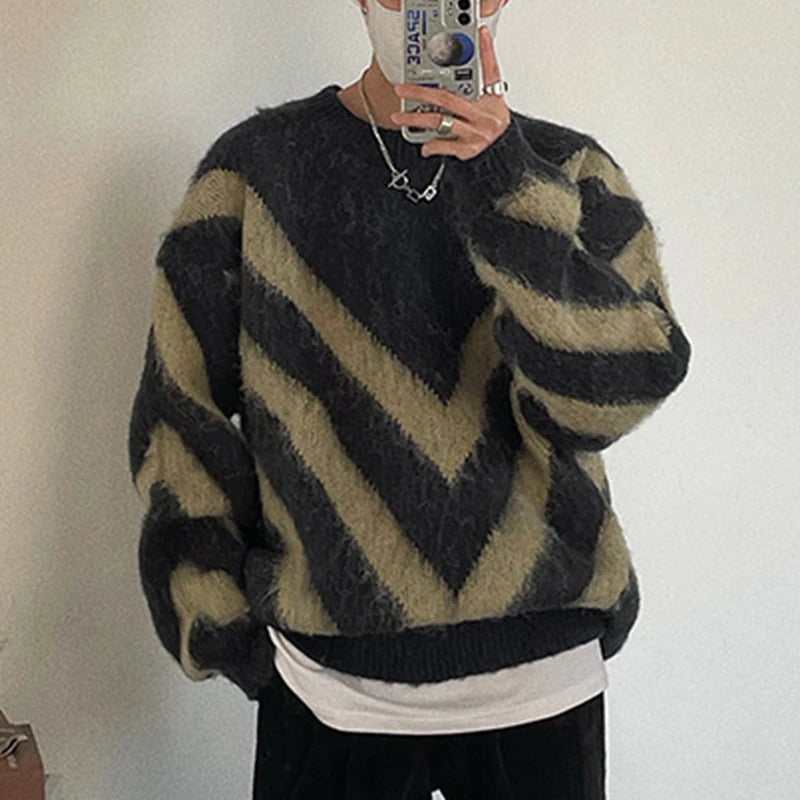 Hearujoy Autumn Clothing Men's Luxury Printed Knitted Pullover Sweater Long Sleeve O Neck Korean Popular Retro Fashion Leisure Knitwear