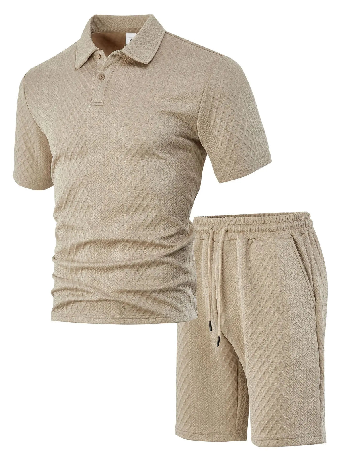HEARUJOY  -  Men's Summer New Jacquard Casual Sport Thin Lapel POLO Shirt Short-sleeved and Short-shorts Set