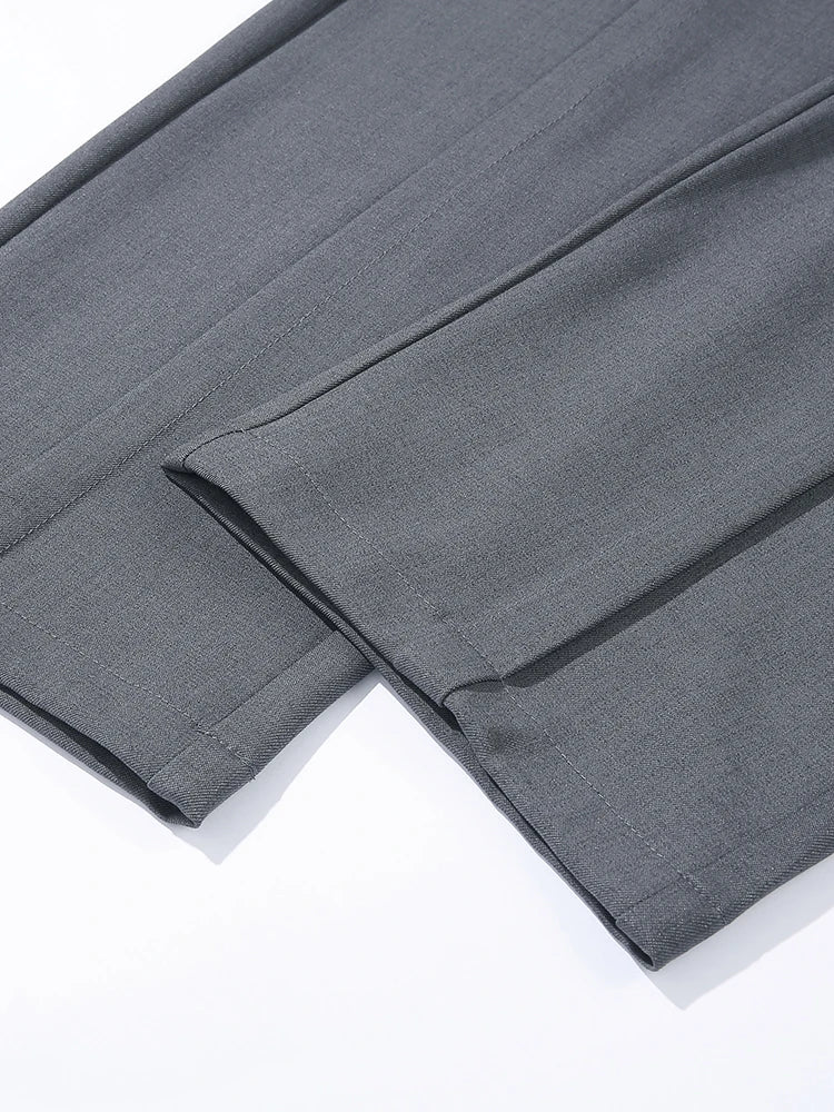 HEARUJOY  -  New Korean Men's Casual Pants Banded Waist Stretch Semi-Wide Pleated Suit Slacks Straight Loose Draped Trousers