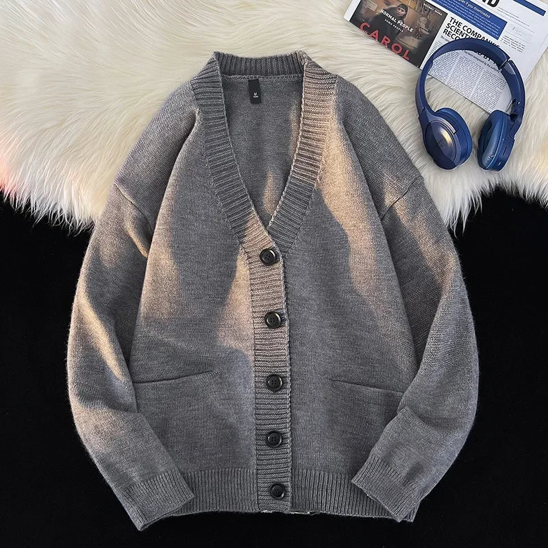 HEARUJOY  -  Autumn Winter New Korean Fashion Trend Versatile Casual Cardigan V-neck Sweater Men's Jacquard Comfortable Breathable Jacket