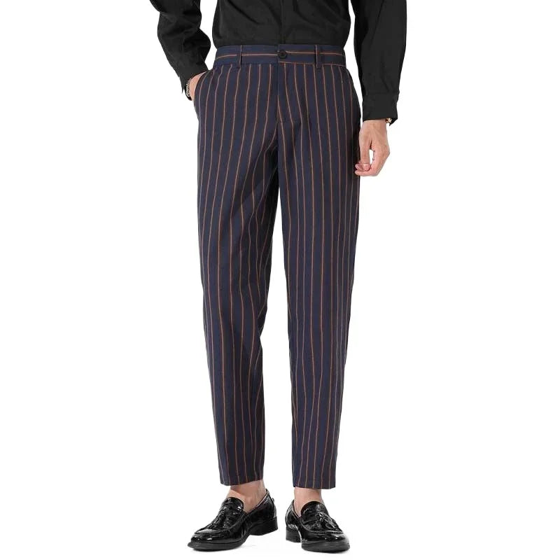 HEARUJOY  -  Men's Spring and Fall New Fashion Striped Business Casual Nine Straight Leg Suit Pants
