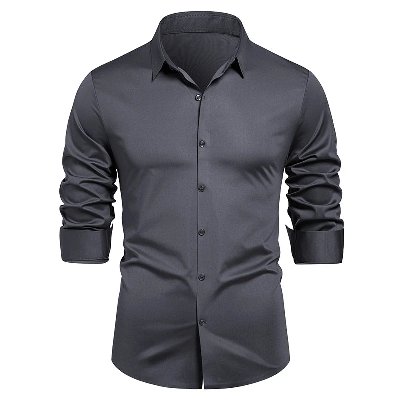 HEARUJOY  -  Men's Elastic Spring and Autumn New Long Sleeve Shirt Anti-wrinkle Free Ironing Business Comfort Breathable Slim Men Dress Shirt