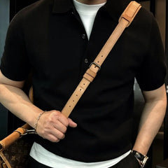 HEARUJOY  -  Men summer fashion urban solid color simple and fashionable 4-button knitted short-sleeved Polo shirt