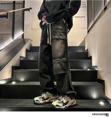 Hearujoy Oversize Zipper Workwear Jeans Straight Tube Loose American Plus Size Men's Pants High Street Vibe Trendy Brand Hip-hop