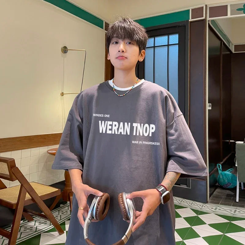 HEARUJOY  -  T Shirt Oversized Cotton For Men White Men's Letter Print T-shirts Men Casual Wear Summer Tee Shirts 5XL Big Size Clothing