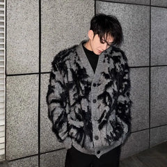 Hearujoy Autumn Winter High-end Cardigan Coat Faux Mink Wool Sweater Men's Loose High Street Retro Jacquard Knitted Cardigan Jacket