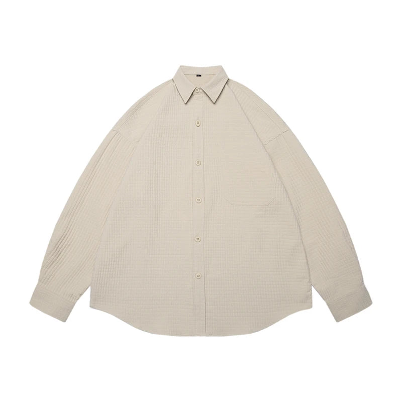 HEARUJOY  -  Mens Casual Waffle Shirts Long Sleeve Button Down Autumn Sold Color Loose Fit Shirts Jacket