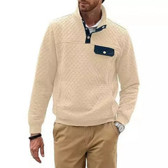 HEARUJOY  -  Men's Spring and Fall Quilted Sweatshirt Casual Long Sleeve Outdoor Stand Collar Button Pullover Sweatshirt