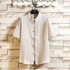 HEARUJOY  -  Summer Tang Suit Chinese Shirt Style Jacket Collar Traditional for Men Cotton Linen Solid color Top Hanfu Men Shirts