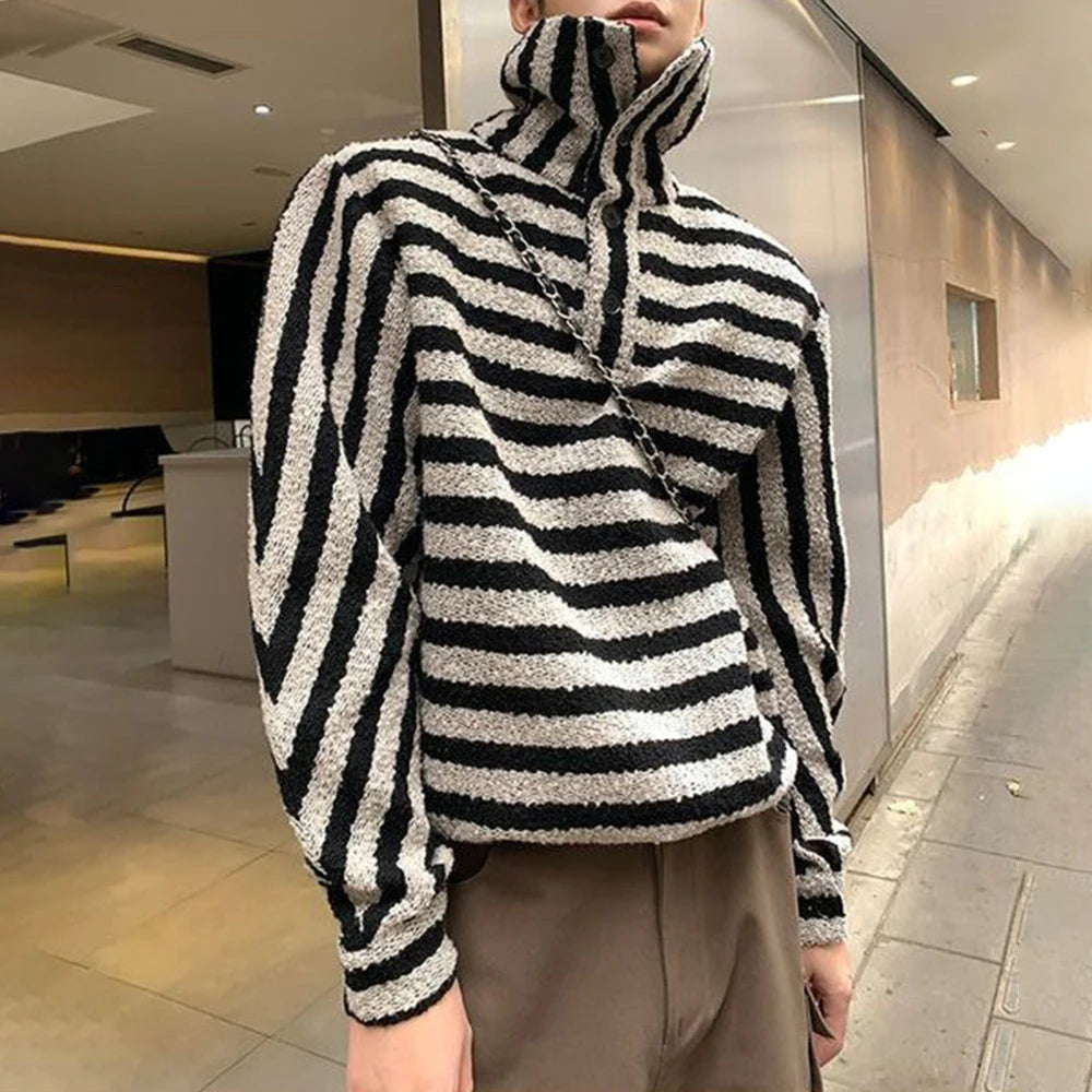 Hearujoy Autumn And Winter Striped Color-Blocked Sweater Lazy Style Short Lapel Sweatshirt Unisex Loose Casual Long-Sleeved Top