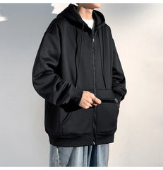 HEARUJOY  -  Spring Autumn Men's Zipper Hoodies Streetwear Casual Jacket Male Solid Color Loose Sweatshirts Simple Hooded Coats