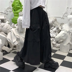 HEARUJOY  -  XS-5XL Gothic Culottes Dark Workwear Big Pocket Samurai Pants Hakama Genderless Streetwear Wide-Leg Pant Men'S Clothing 2025 New