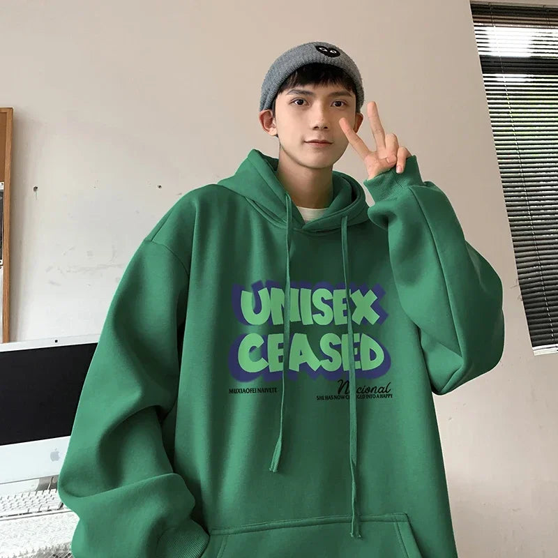 HEARUJOY  -  Men's Oversized Hoodie Black With Hat 5XL Hoodies Oversize for Men Letter Print Man Casual Wear Hoody Male Sweatshirt Unisex